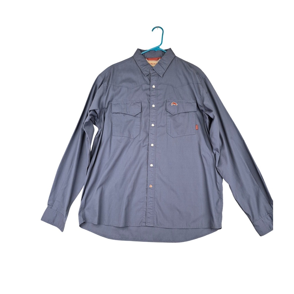 Simms Mens COR3 Pearl Snap Long Sleeve Fishing Shirt Blue Western Yoke Large